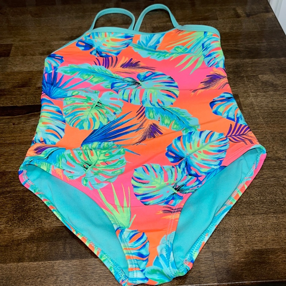 Wonder Nation Girls One Piece Palm Swimsuit EUC